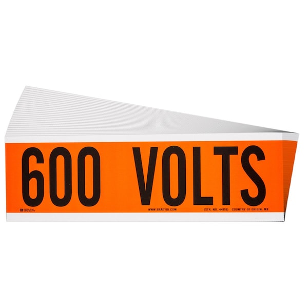600 Volts Conduit and Voltage Lbls 2.25 in H x 9 in W BK on OR 25/PK